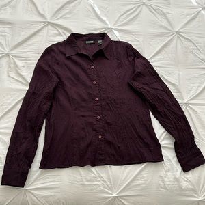 Deep burgundy, long sleeve fitted button up Blouse. Size L.